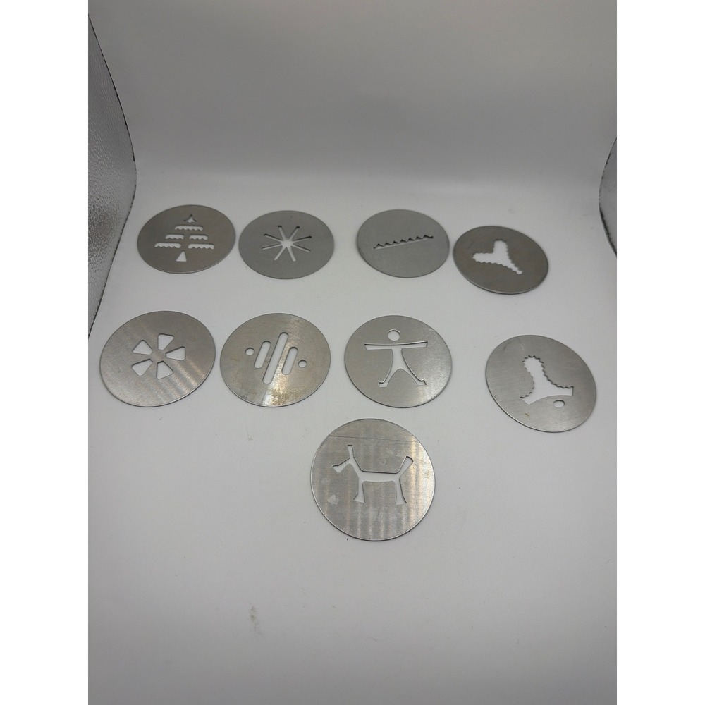 Vintage Metal Cookie Press Discs Set of 9 Spritz Shapes Tree Dog Heart Starburst